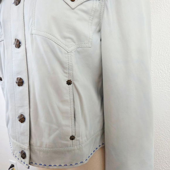 Double D Ranch light blue leather moto jacket studded distressed size large - Picture 5 of 10